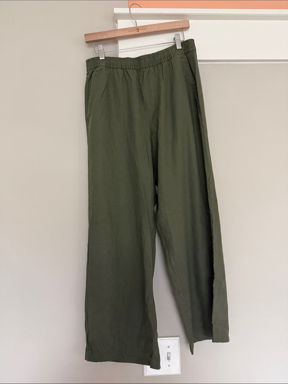 Womens Olive Green Relaxed linen Drawstring Pants